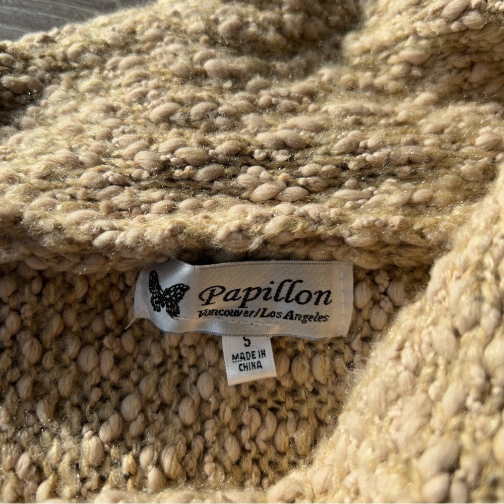 Papillon Soft Fuzzy Drape Collar Poncho Knit Cape in Tan - Picture 11 of 16